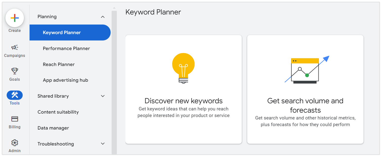 google keyword planner krok 1